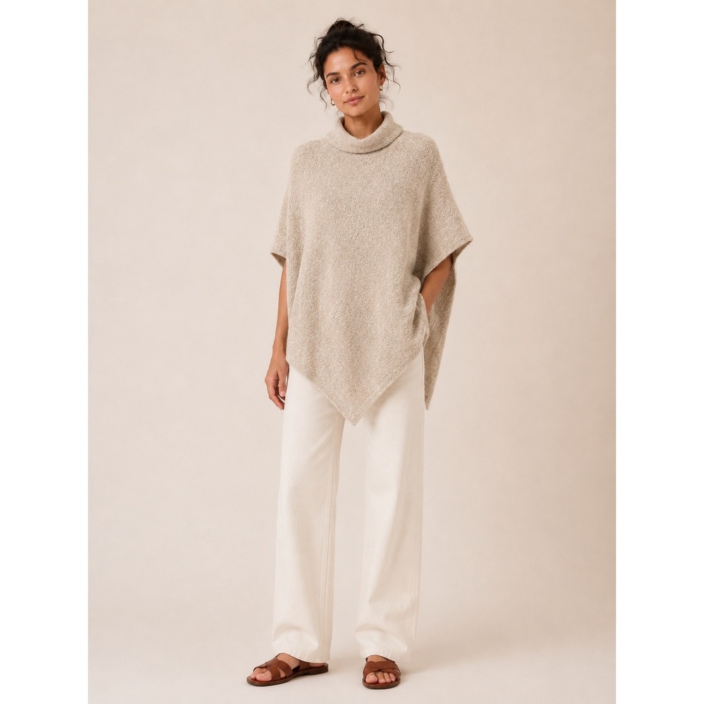 J. Jill Poncho Womens One Size Beige Boucle Knit Asymmetrical Cozy Boho Cottage